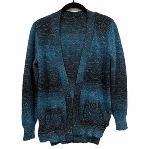 Blue Gradient Open Front Cardigan With Pockets